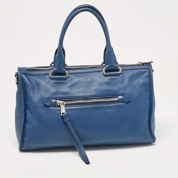 Pre Owned Prada Blue Vitello Phenix Leather Zip Satchel