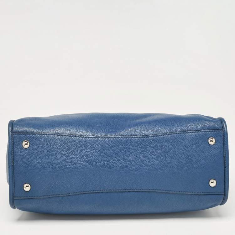 Pre Owned Prada Blue Vitello Phenix Leather Zip Satchel