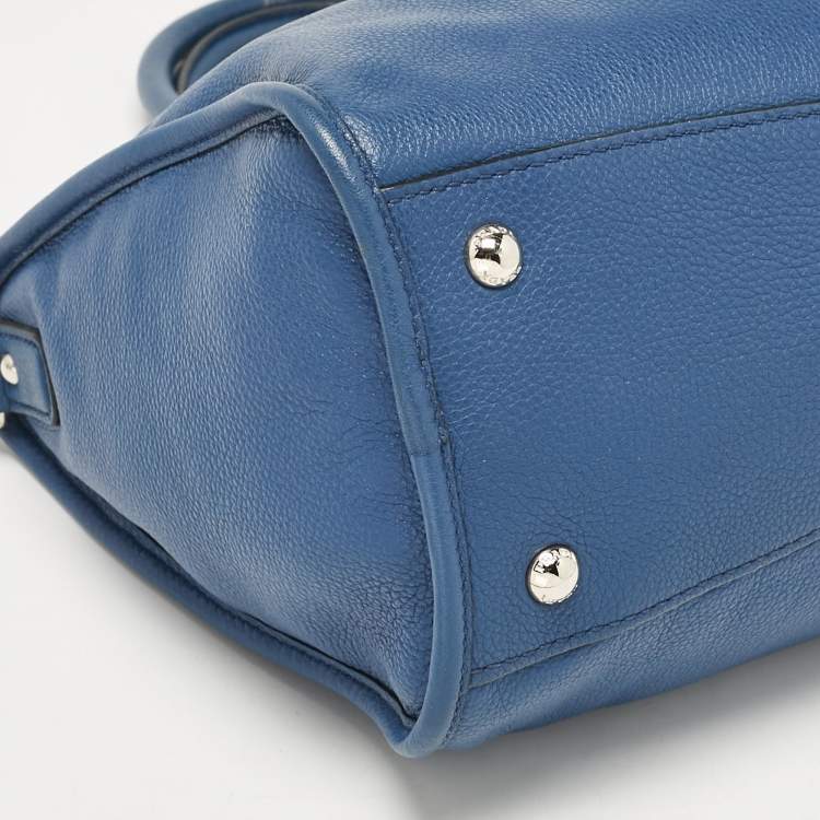 Pre Owned Prada Blue Vitello Phenix Leather Zip Satchel