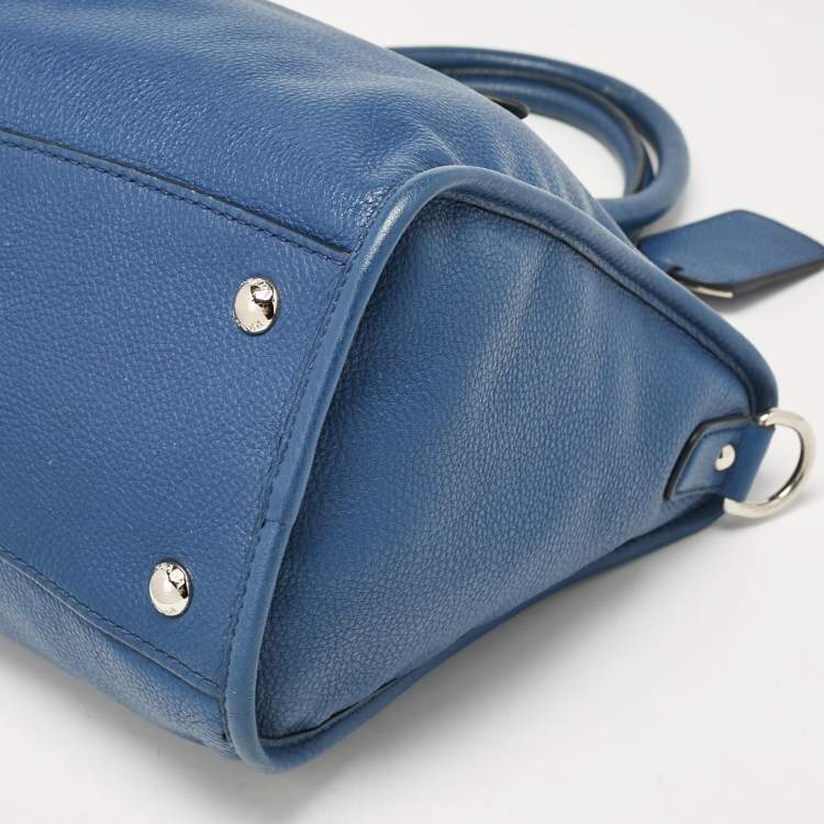 Pre Owned Prada Blue Vitello Phenix Leather Zip Satchel