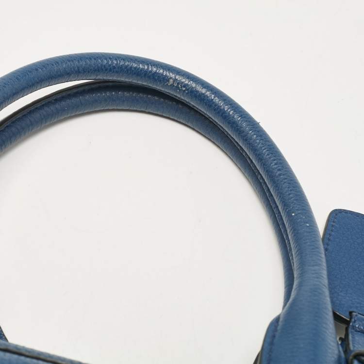 Pre Owned Prada Blue Vitello Phenix Leather Zip Satchel