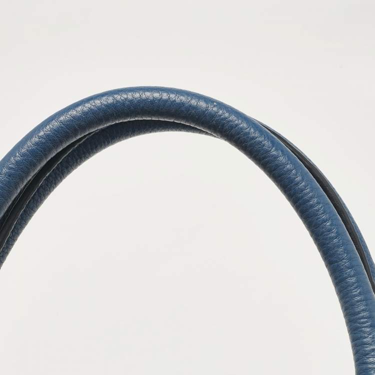 Pre Owned Prada Blue Vitello Phenix Leather Zip Satchel