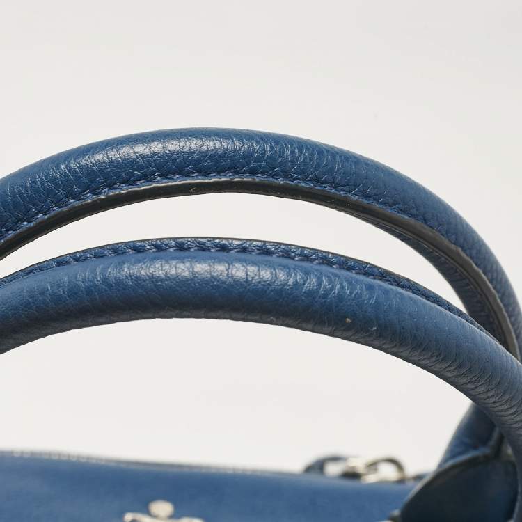 Pre Owned Prada Blue Vitello Phenix Leather Zip Satchel