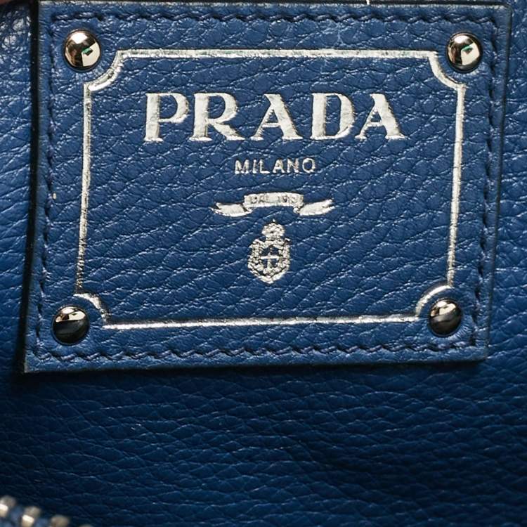 Pre Owned Prada Blue Vitello Phenix Leather Zip Satchel