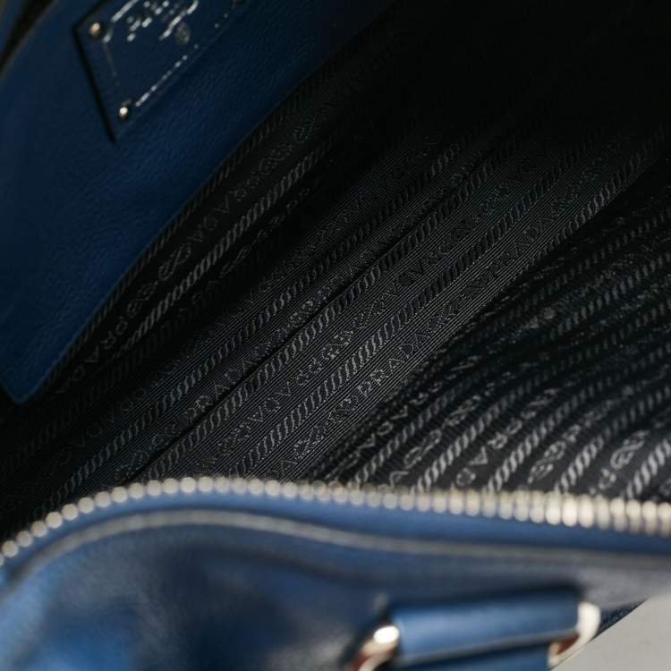 Pre Owned Prada Blue Vitello Phenix Leather Zip Satchel