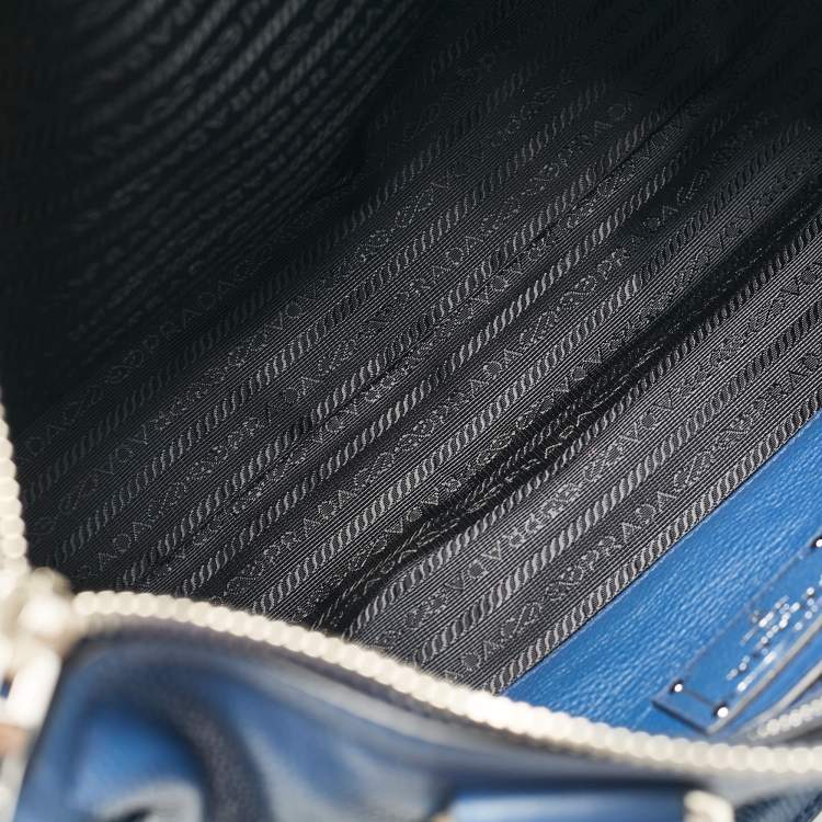 Pre Owned Prada Blue Vitello Phenix Leather Zip Satchel