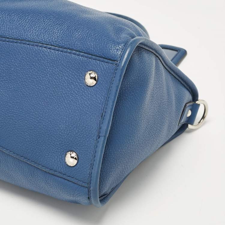 Pre Owned Prada Blue Vitello Phenix Leather Zip Satchel