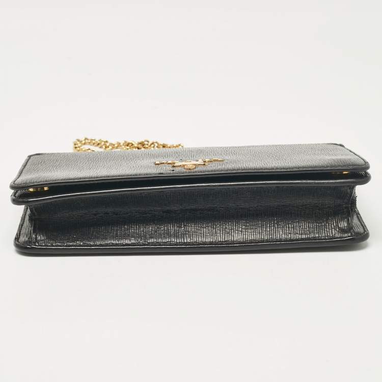 Pre Owned Prada Black Leather Logo Wallet On Chain