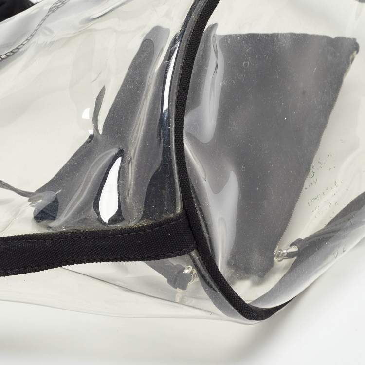 Pre Owned Prada Black/Clear PVC and Canvas Logo Beach Tote