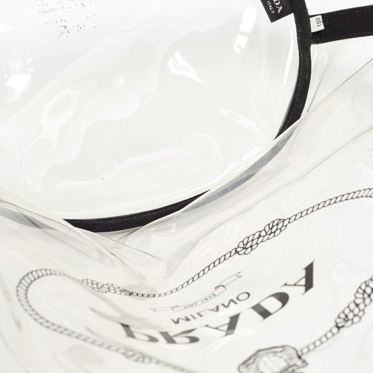 Pre Owned Prada Black/Clear PVC and Canvas Logo Beach Tote