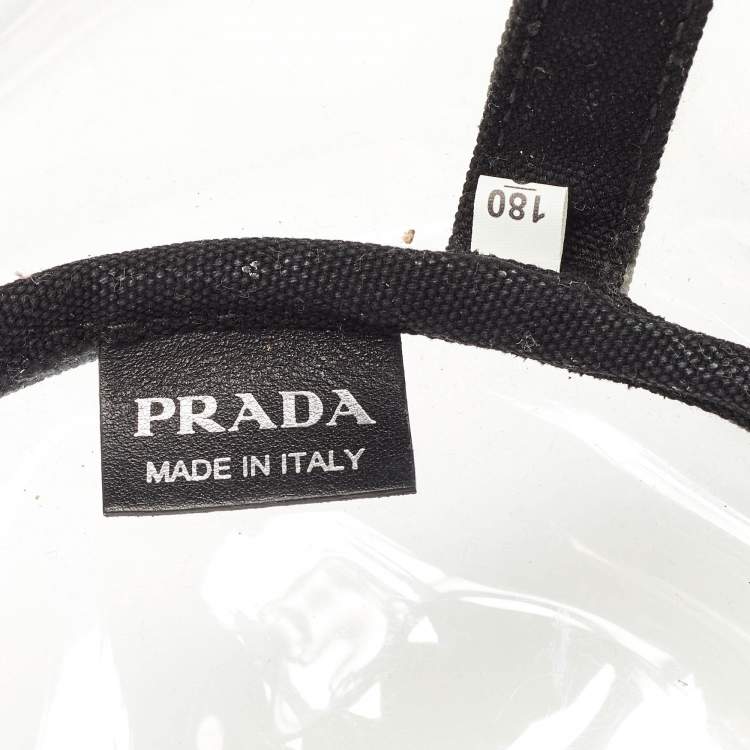 Pre Owned Prada Black/Clear PVC and Canvas Logo Beach Tote