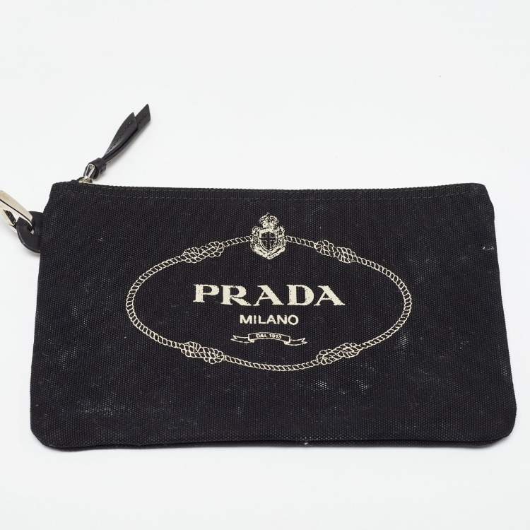 Pre Owned Prada Black/Clear PVC and Canvas Logo Beach Tote