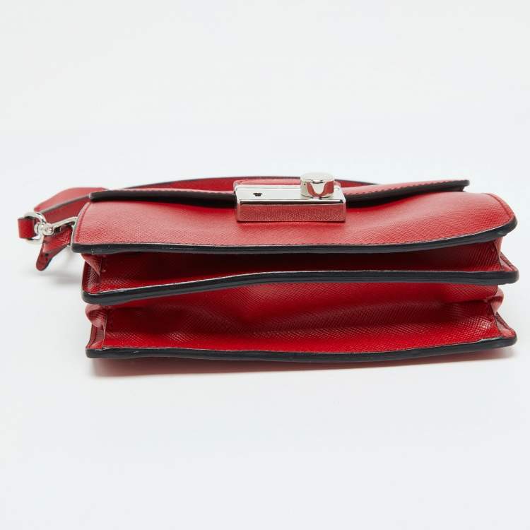 Pre Owned Prada Red Saffiano Lux Leather Mini Sound Flap Crossbody Bag