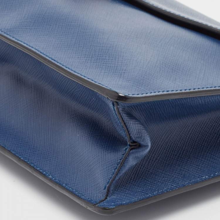 Pre Owned Prada Blue Saffiano Lux Leather Sound Clutch
