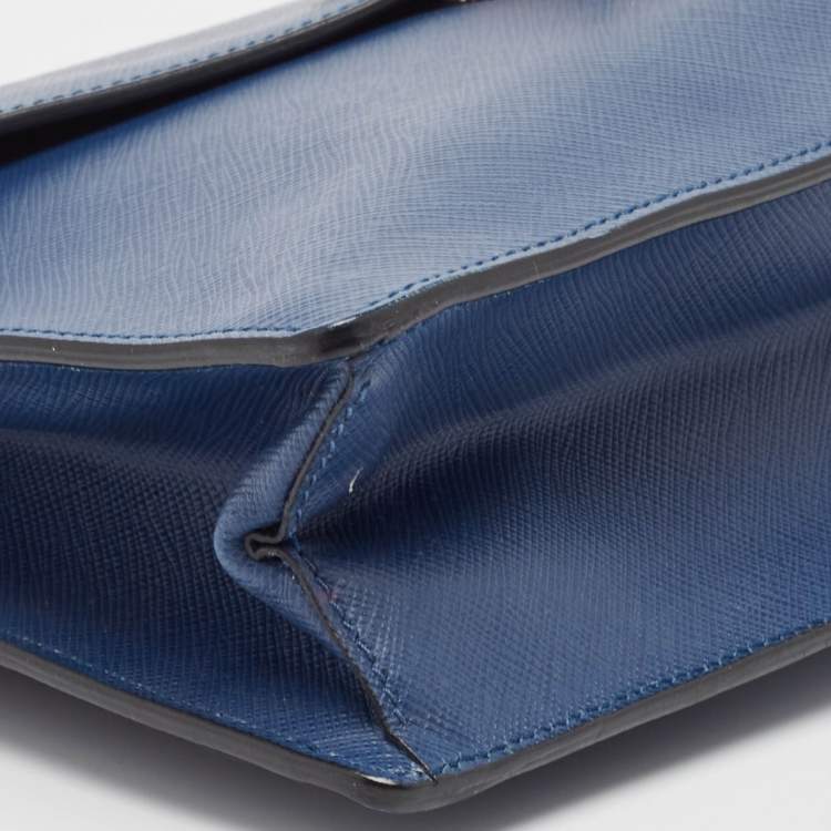Pre Owned Prada Blue Saffiano Lux Leather Sound Clutch