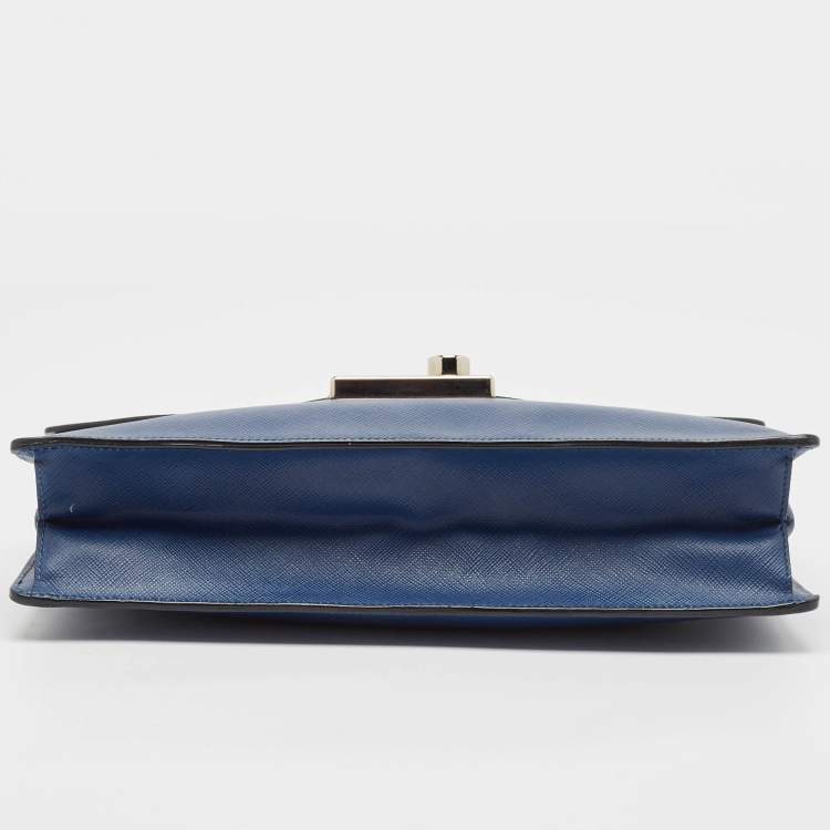 Pre Owned Prada Blue Saffiano Lux Leather Sound Clutch