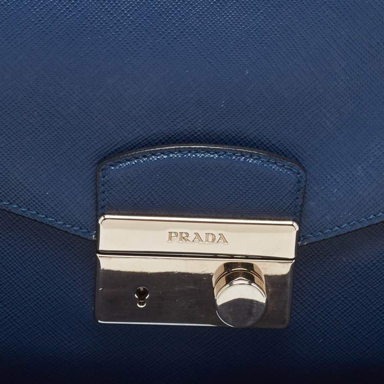 Pre Owned Prada Blue Saffiano Lux Leather Sound Clutch