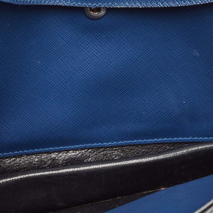 Pre Owned Prada Blue Saffiano Lux Leather Sound Clutch