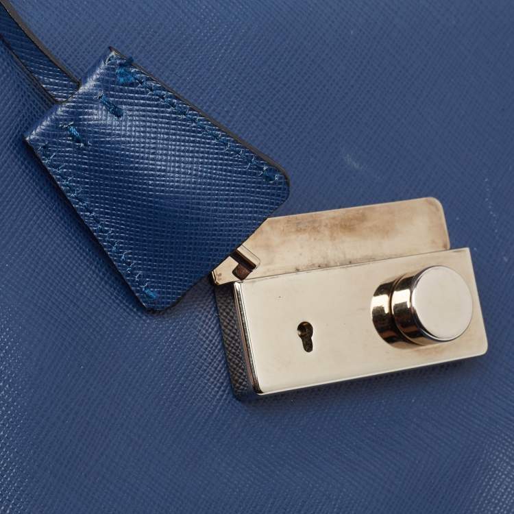 Pre Owned Prada Blue Saffiano Lux Leather Sound Clutch