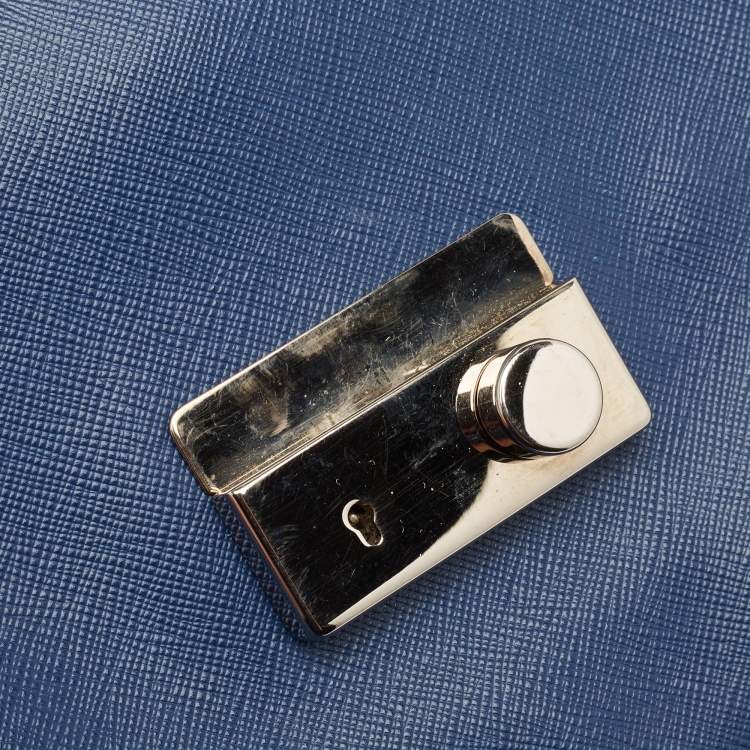 Pre Owned Prada Blue Saffiano Lux Leather Sound Clutch