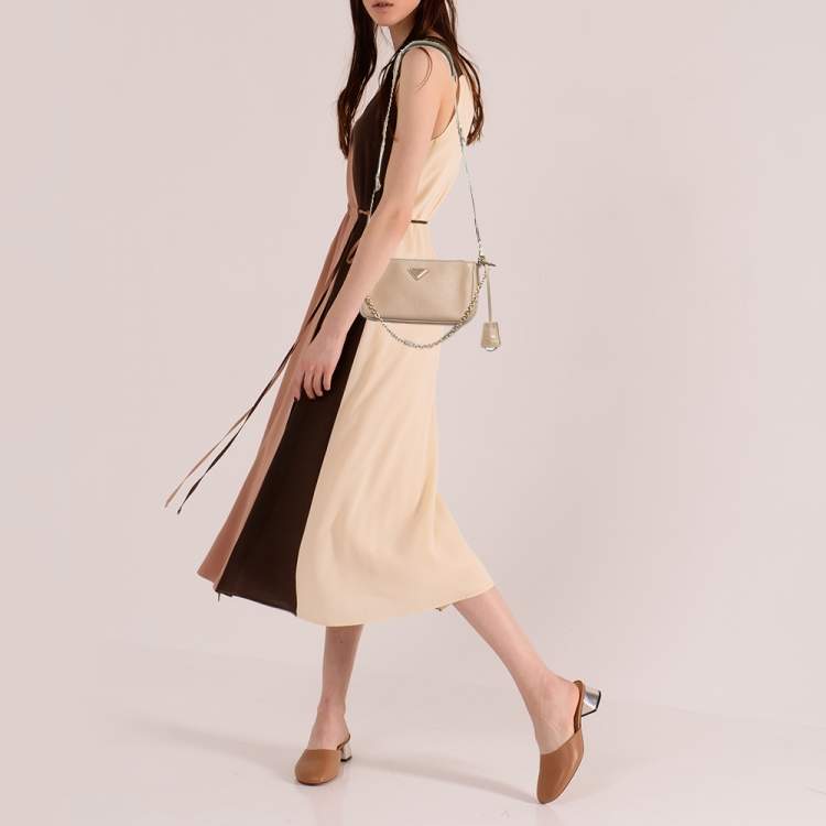 Pre Owned Prada Beige Saffiano Lux Leather Re-Edition 2000 Bag