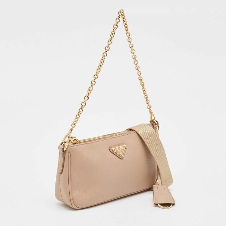Pre Owned Prada Beige Saffiano Lux Leather Re-Edition 2000 Bag