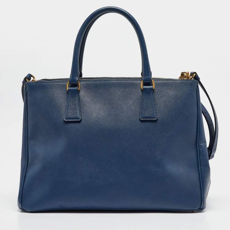 Pre Owned Prada Blue Saffiano Lux Leather Medium Double Zip Tote