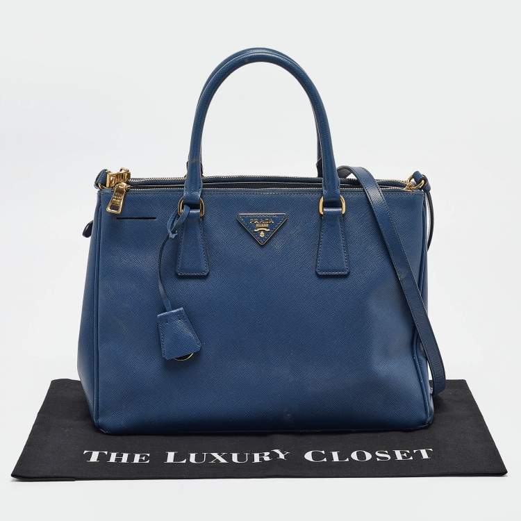 Pre Owned Prada Blue Saffiano Lux Leather Medium Double Zip Tote