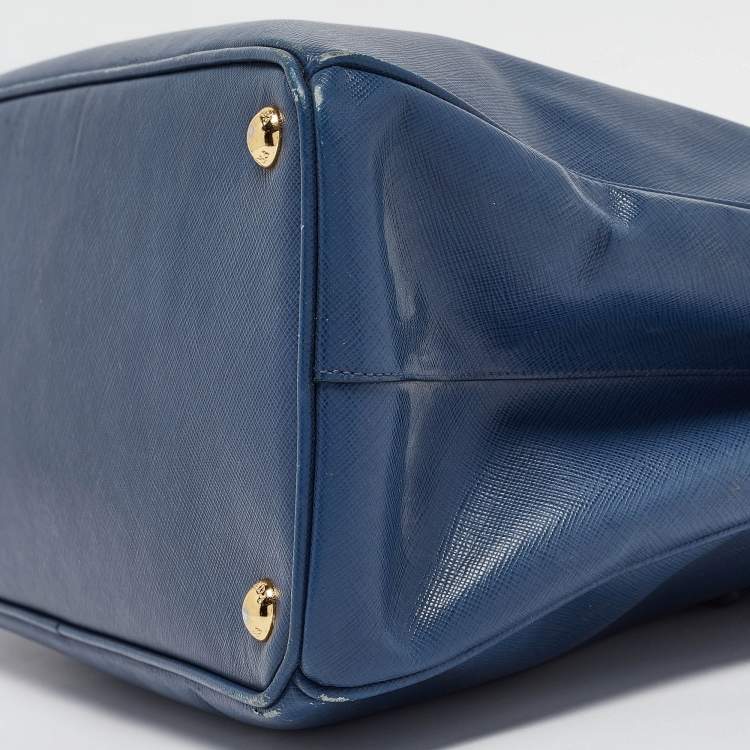 Pre Owned Prada Blue Saffiano Lux Leather Medium Double Zip Tote