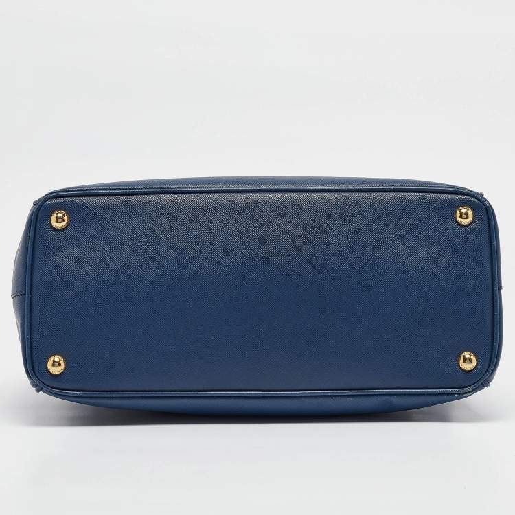 Pre Owned Prada Blue Saffiano Lux Leather Medium Double Zip Tote