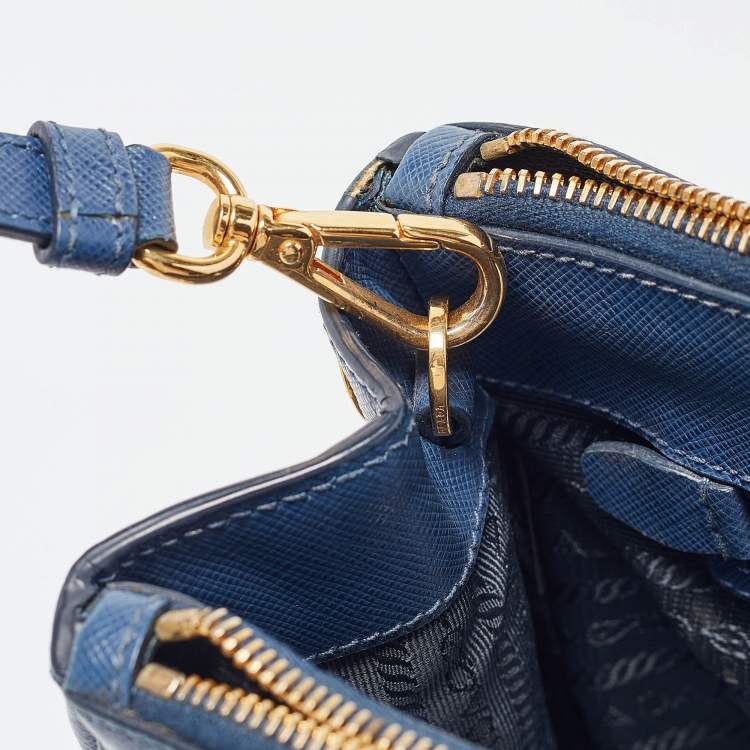 Pre Owned Prada Blue Saffiano Lux Leather Medium Double Zip Tote
