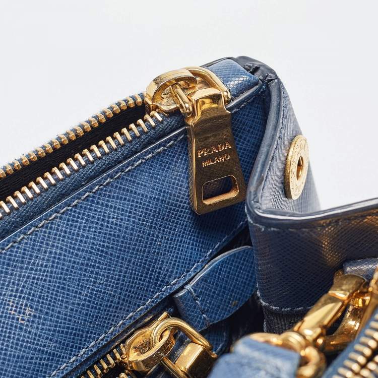 Pre Owned Prada Blue Saffiano Lux Leather Medium Double Zip Tote