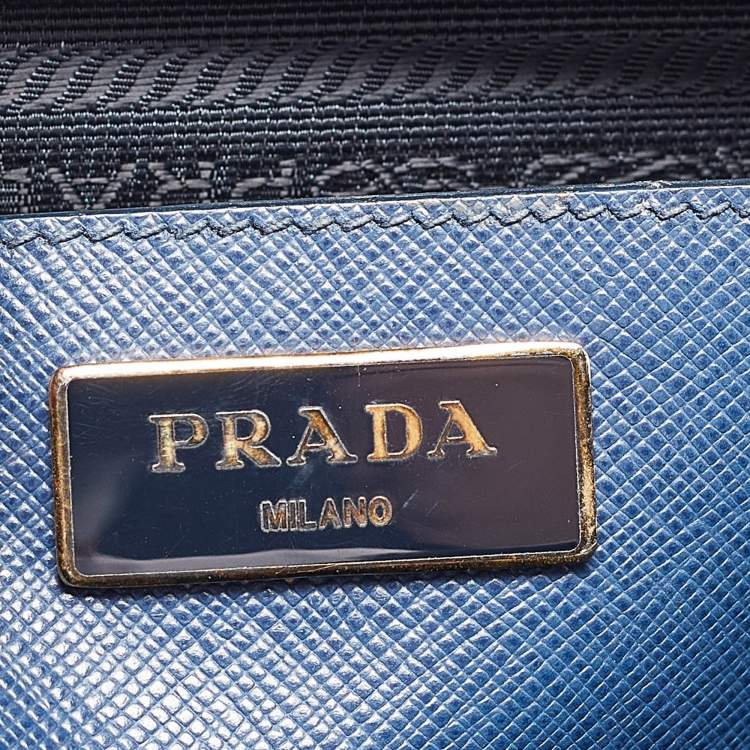 Pre Owned Prada Blue Saffiano Lux Leather Medium Double Zip Tote