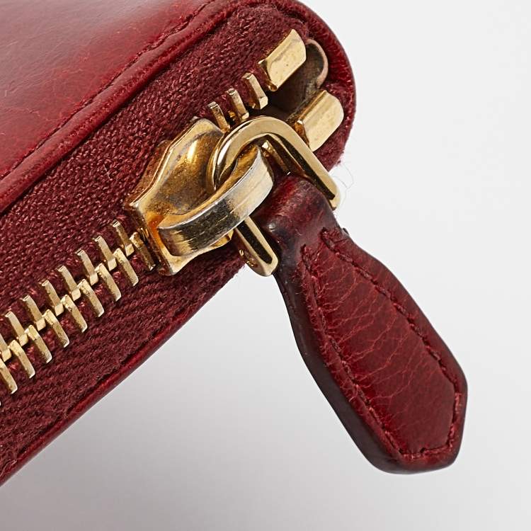 Pre Owned Prada Red Vitelo Shine Leather Logo Zip Continental Wallet