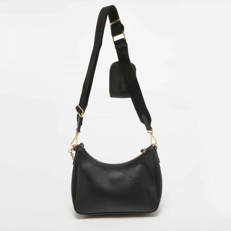 Pre Owned Prada Black Saffiano Lux Leather Nylon Re-Edition 2005 Bag