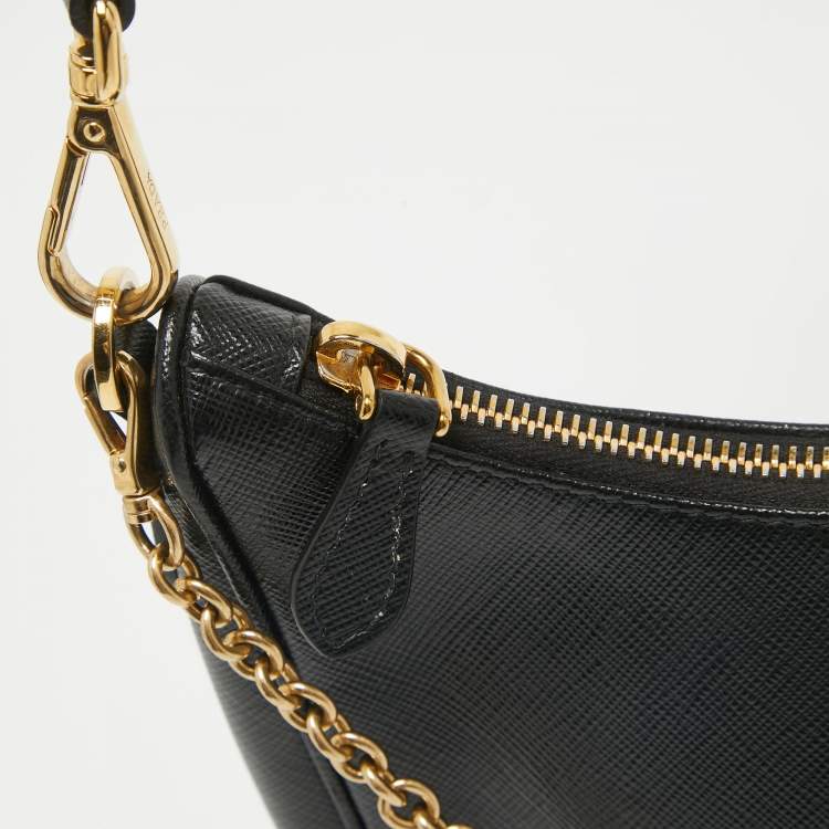 Pre Owned Prada Black Saffiano Lux Leather Nylon Re-Edition 2005 Bag