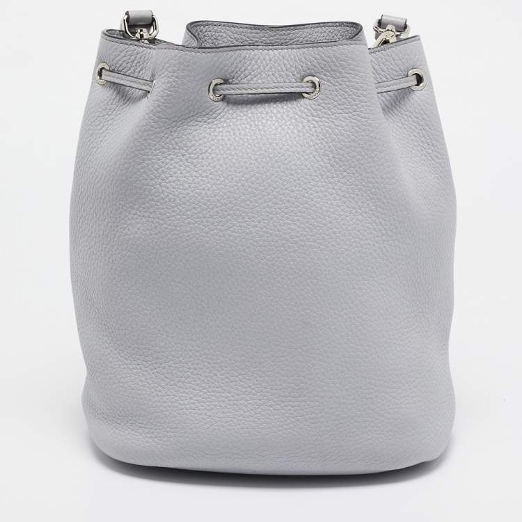 Pre Owned Prada Grey Vitello Daino Soft Leather Bucket Bag