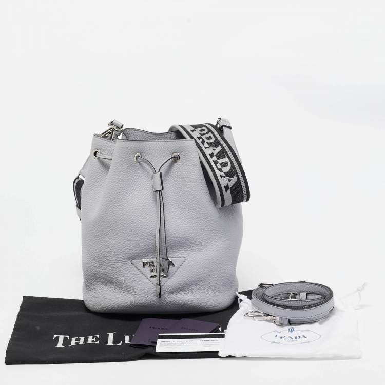 Pre Owned Prada Grey Vitello Daino Soft Leather Bucket Bag