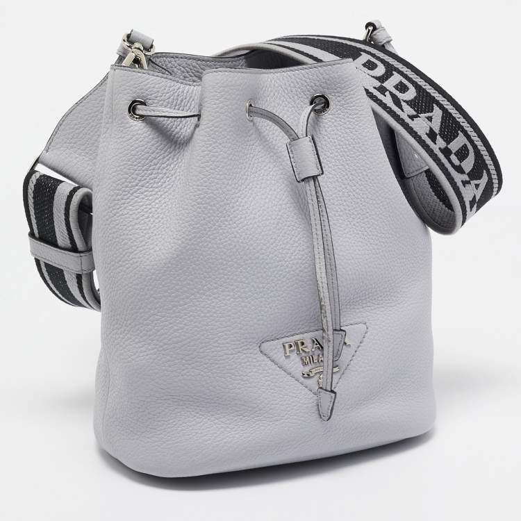 Pre Owned Prada Grey Vitello Daino Soft Leather Bucket Bag