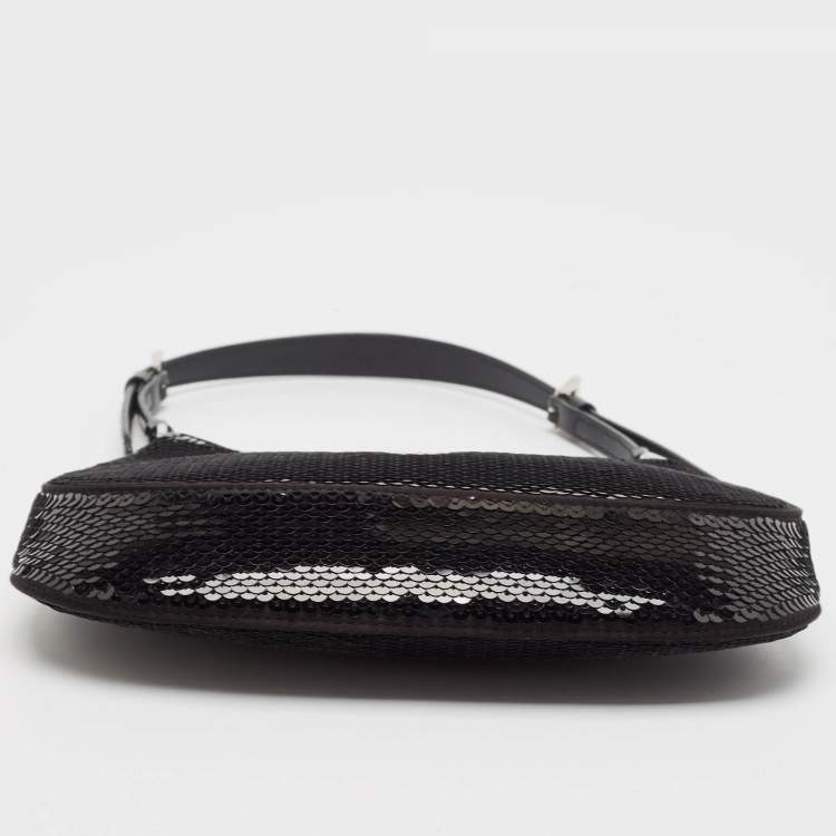 Pre Owned Prada Black Satin and Sequins Small Cleo Hobo
