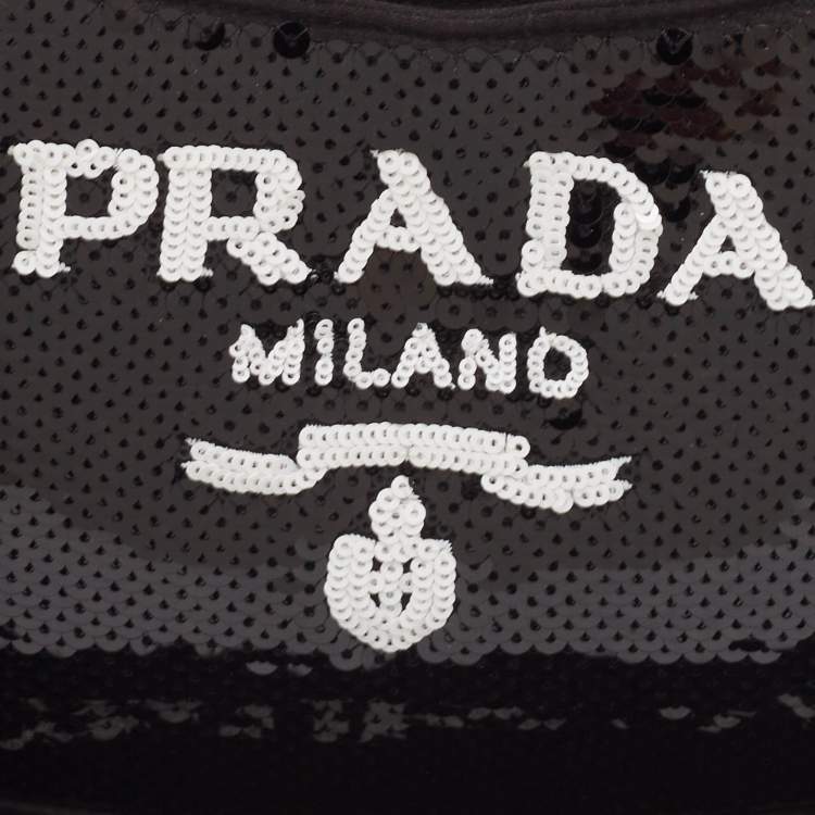 Pre Owned Prada Black Satin and Sequins Small Cleo Hobo