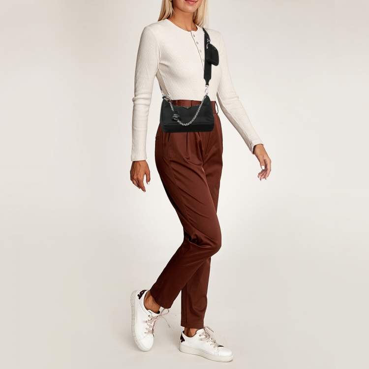 Pre Owned Prada Black Nylon and Saffiano Leather Re-Edition 2005 Shoulder Bag