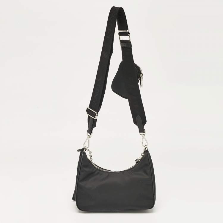 Pre Owned Prada Black Nylon and Saffiano Leather Re-Edition 2005 Shoulder Bag