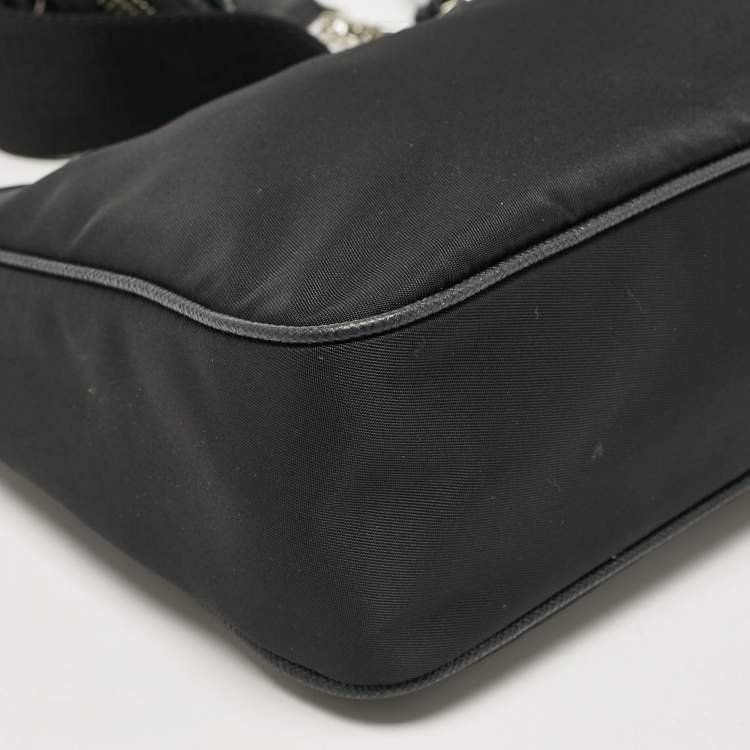 Pre Owned Prada Black Nylon and Saffiano Leather Re-Edition 2005 Shoulder Bag