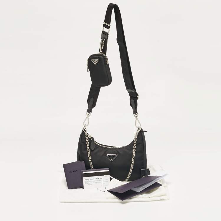 Pre Owned Prada Black Nylon and Saffiano Leather Re-Edition 2005 Shoulder Bag