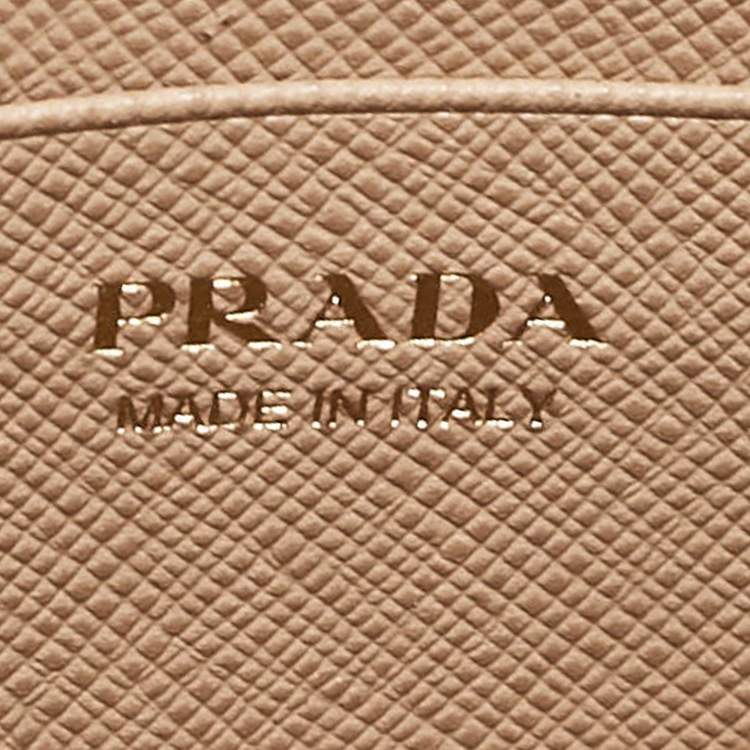 Pre Owned Prada Beige Saffiano Leather Flap Wallet On Chain