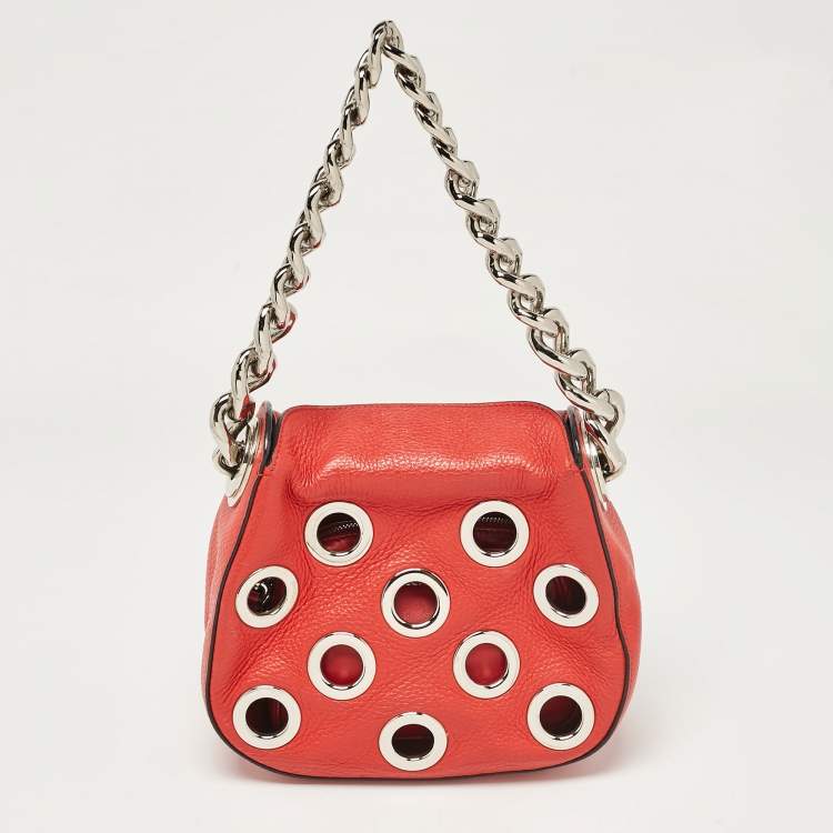 Pre Owned Prada Red Leather Grommet Shoulder Bag