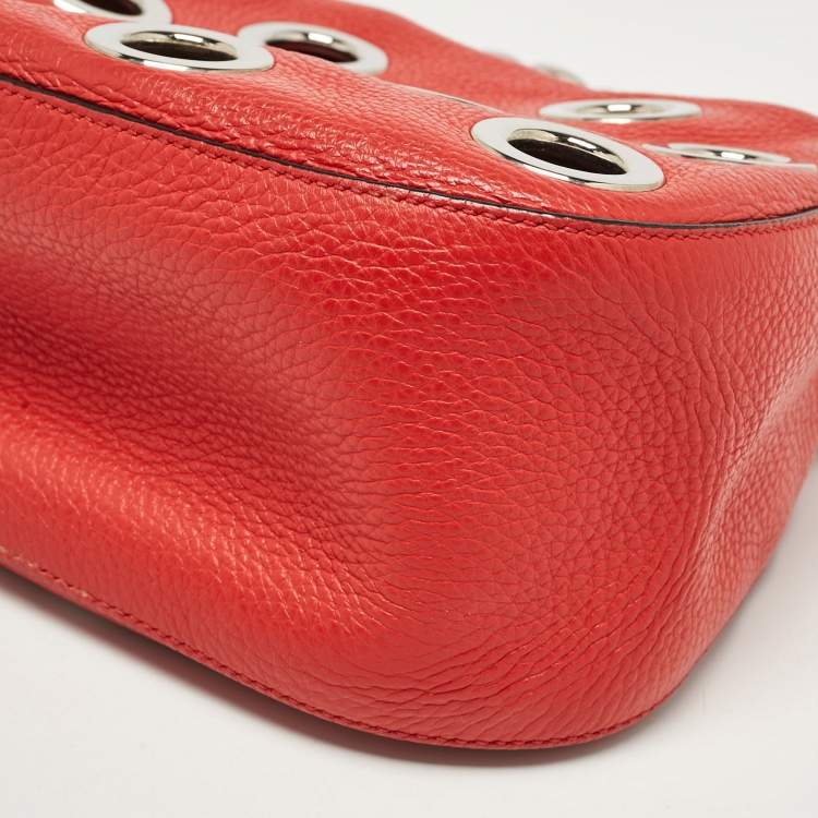 Pre Owned Prada Red Leather Grommet Shoulder Bag