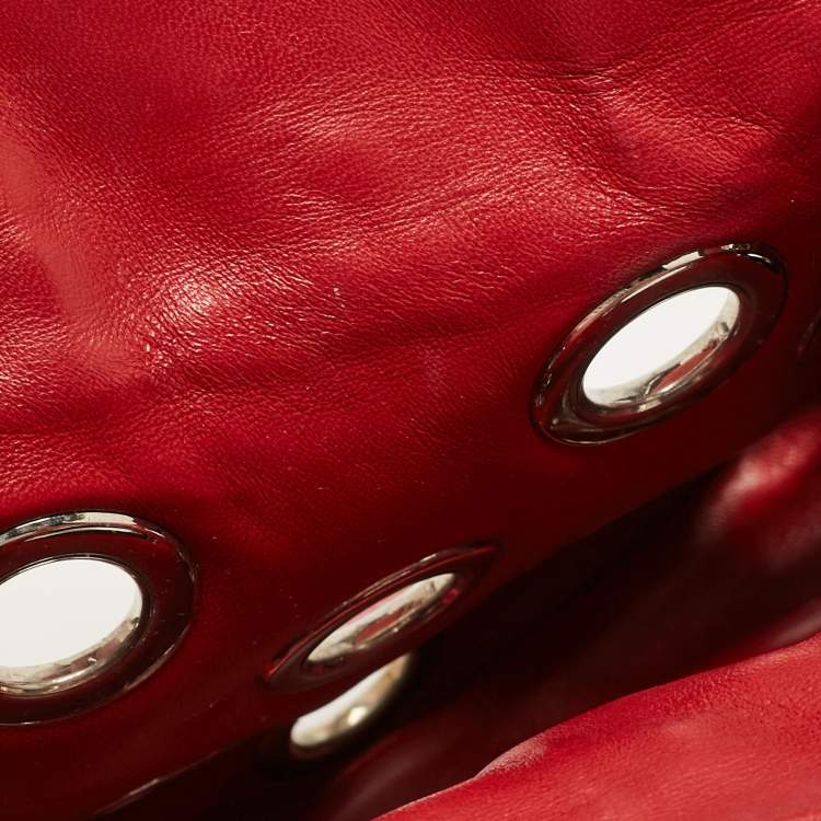 Pre Owned Prada Red Leather Grommet Shoulder Bag