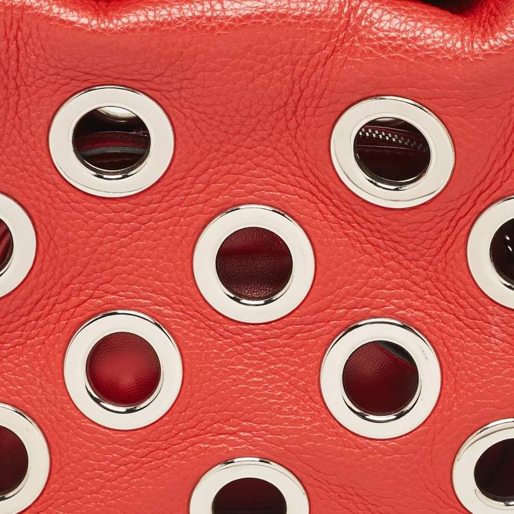Pre Owned Prada Red Leather Grommet Shoulder Bag